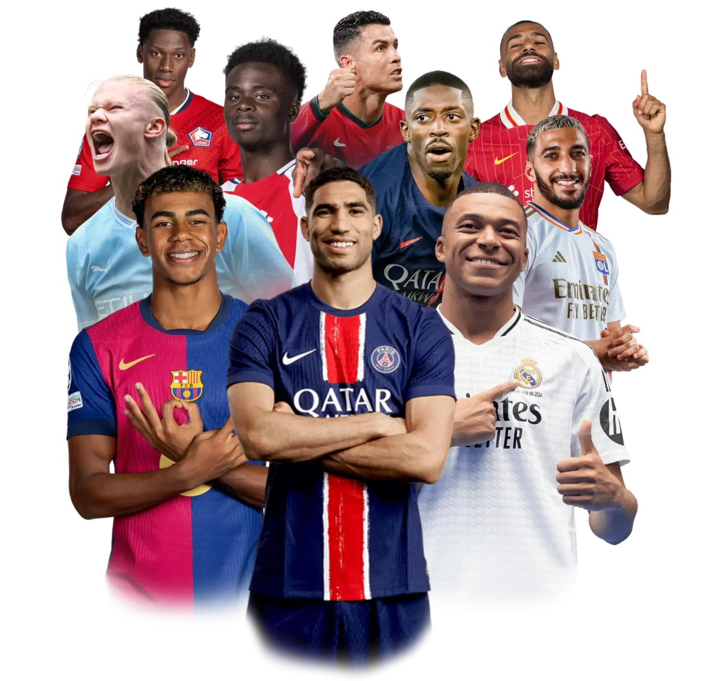 Collage of football stars whose matches stream worldwide on IPTV Systems